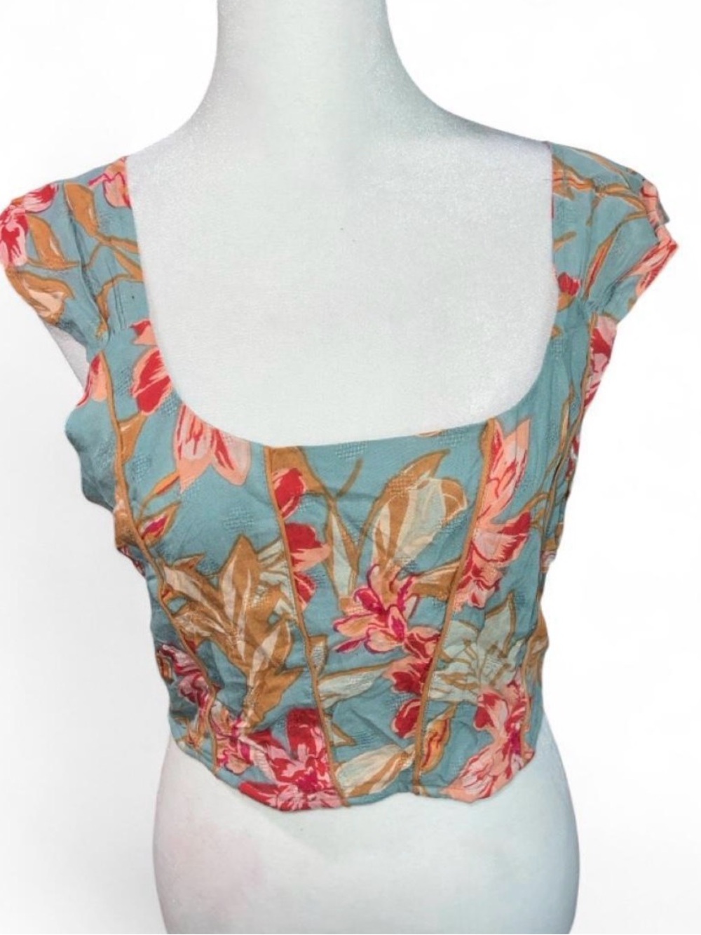 Floral Crop Top in Aqua and Coral NWT